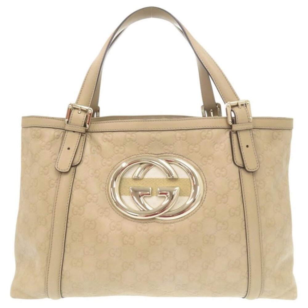 Gucci Guccissima GG Logo Leather Beige Tote Handbag 0245